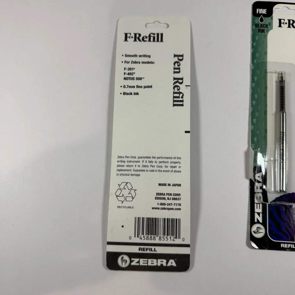 Zebra Pen Refill 0.7mm Black Ink F-301 F-402‎ NOTUS 500 (3 PenRefills)